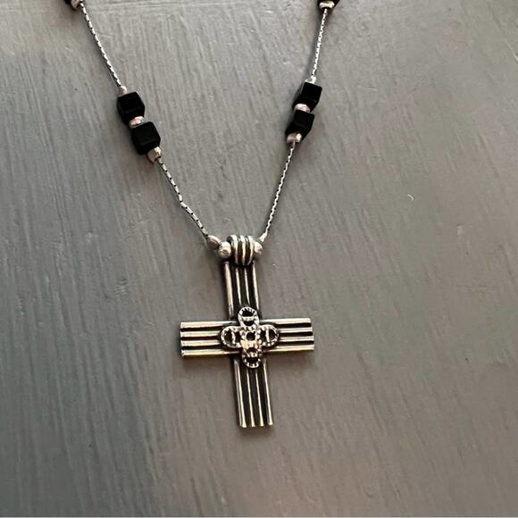 Silpada 925 Sterling Silver Onyx Beaded Cross Necklace - Picture 5 of 9